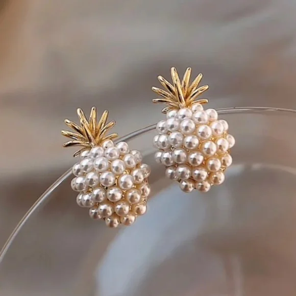 New Free People Pineapple Fruit Stud Earrings ~ Minimalist Vibes - Picture 4 of 13
